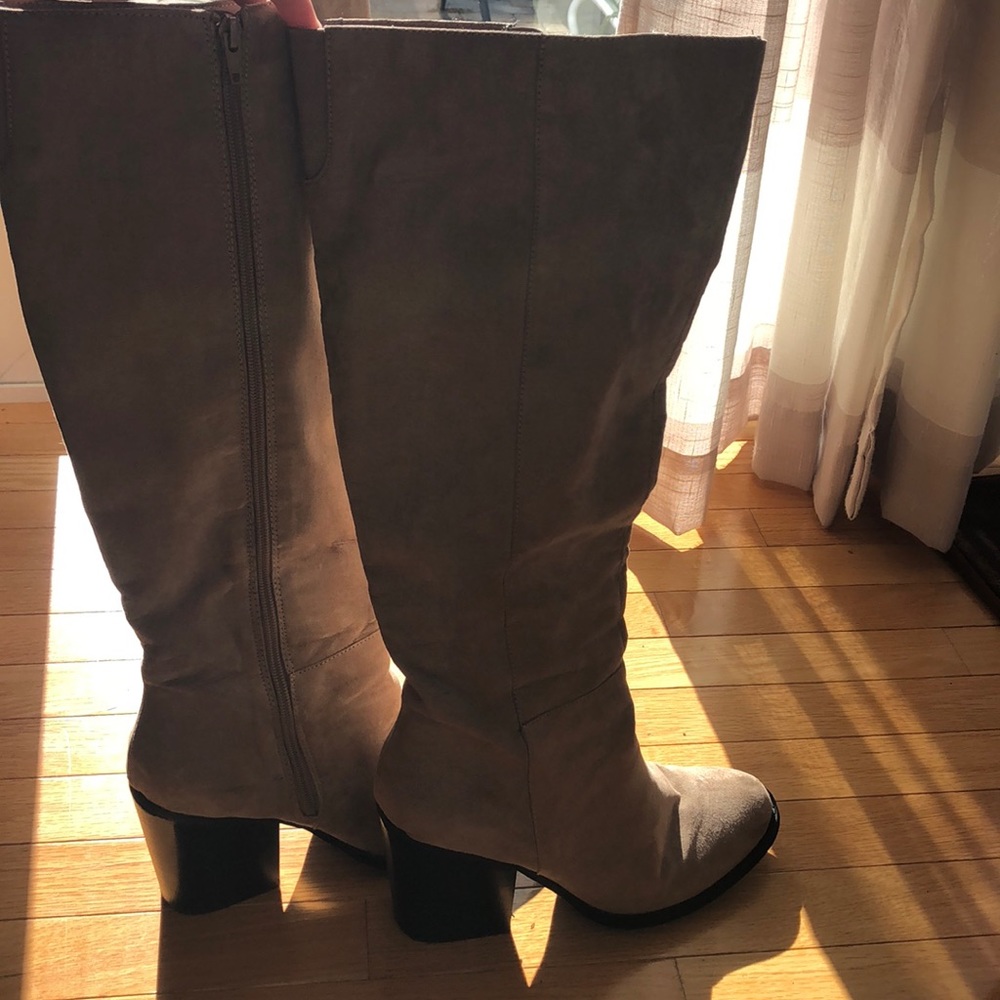 Tan suede below the knee boots